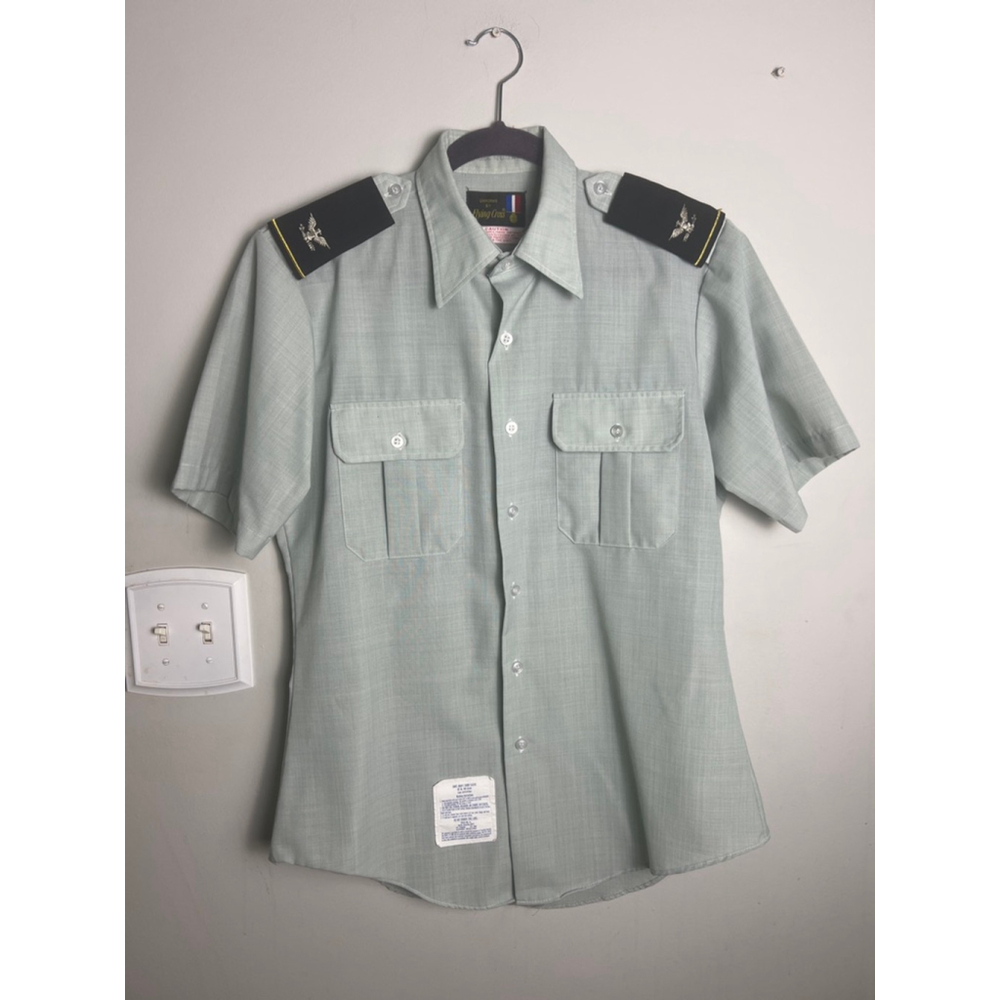 Flying Cross Uniform Shirt 16 Short Sleeve Green Military Police Epaulets Mens V